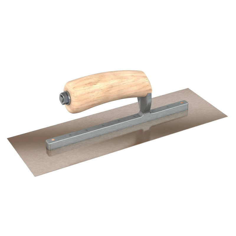 Bon Tool Golden Stainless Steel Square End Finish Trowel - Long Shank - Camel Back Wood Handle