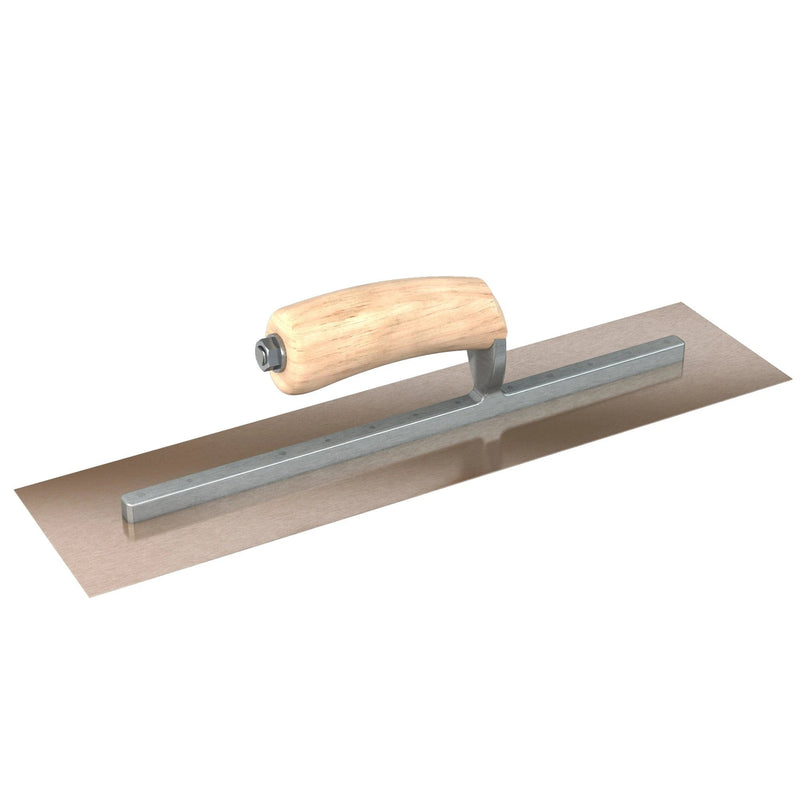 Bon Tool Golden Stainless Steel Square End Finish Trowel - Long Shank - Camel Back Wood Handle