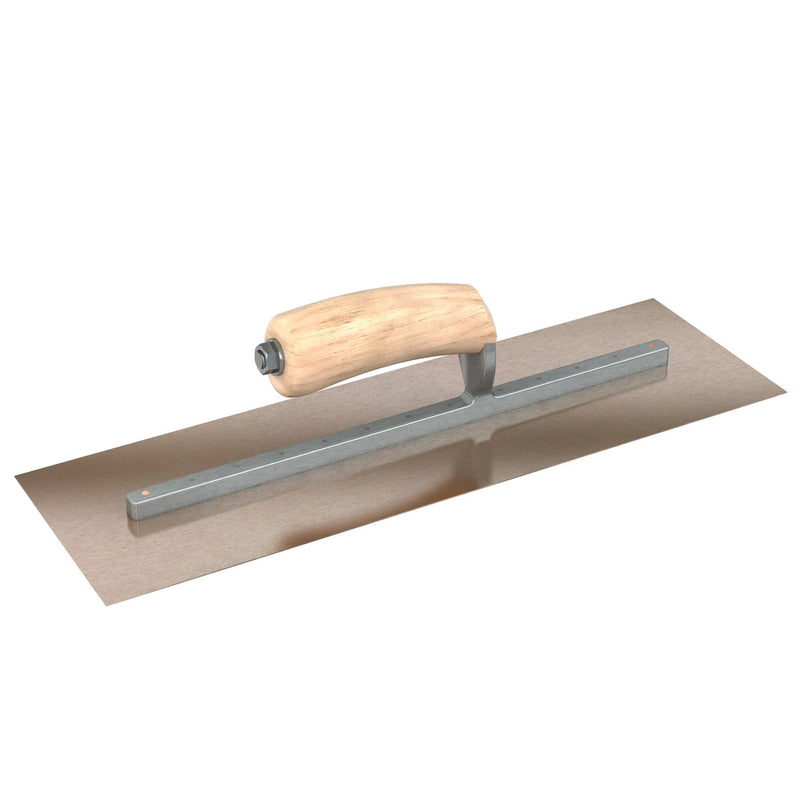 Bon Tool Golden Stainless Steel Square End Finish Trowel - Long Shank - Camel Back Wood Handle