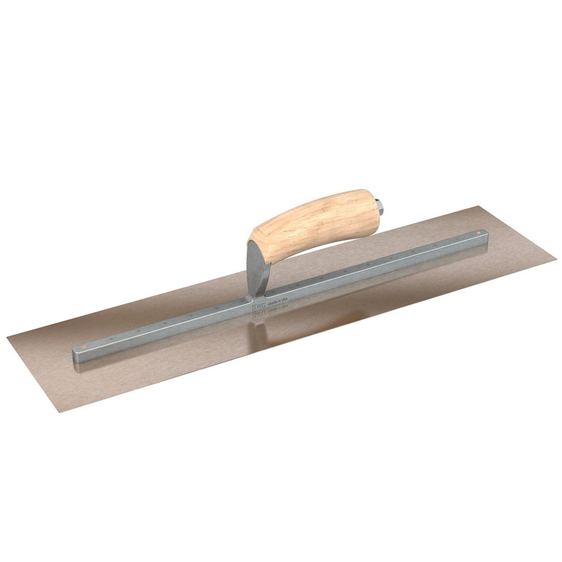 Bon Tool Golden Stainless Steel Square End Finish Trowel - Long Shank - Camel Back Wood Handle