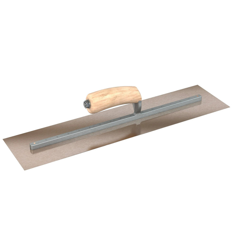 Bon Tool Golden Stainless Steel Square End Finish Trowel - Long Shank - Camel Back Wood Handle
