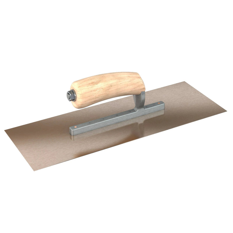 Bon Tool Golden Stainless Steel Square End Finish Trowel - Short Shank - Camel Back Wood Handle