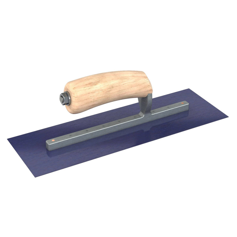Bon Tool Blue Steel Square End Finish Trowel - Camel Back Wood Handle