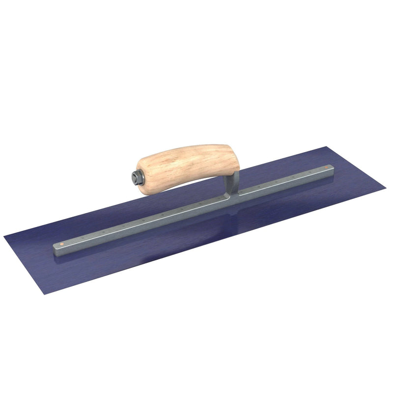 Bon Tool Blue Steel Square End Finish Trowel - Camel Back Wood Handle