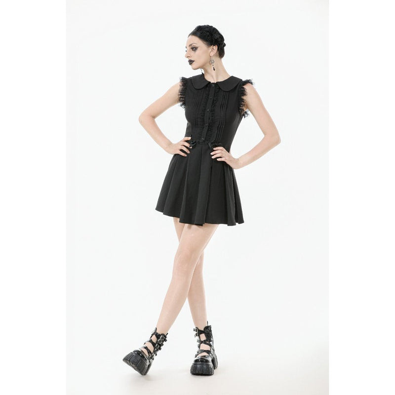 Dark in Love Gwendolyn Lace Panel Goth Mini Dress in Black