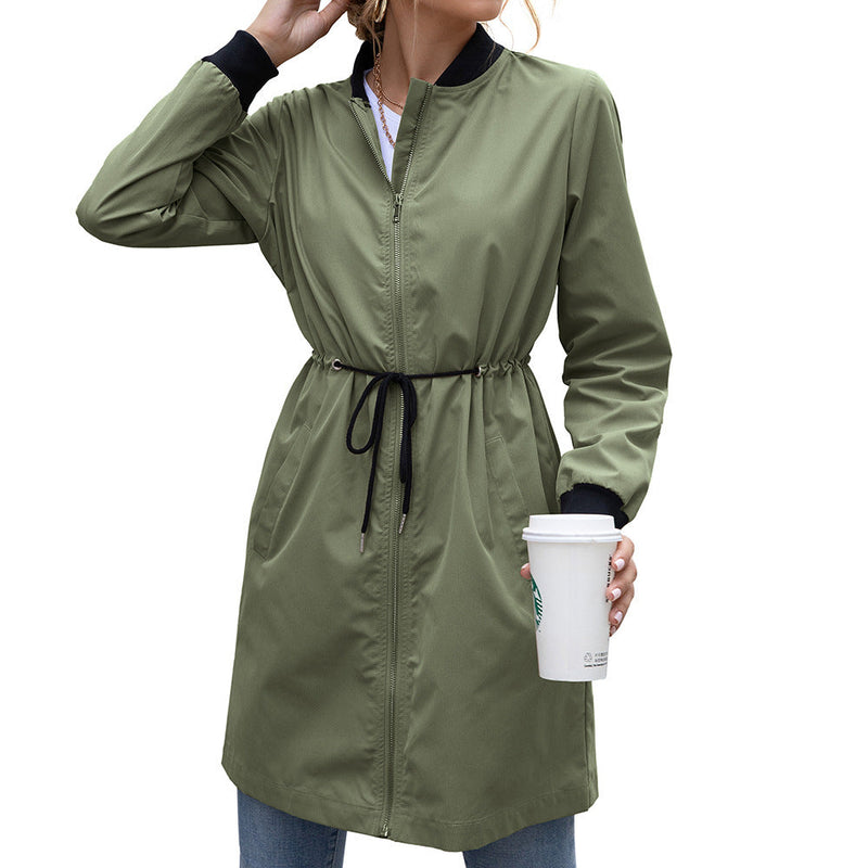 Long hooded waist trench coat