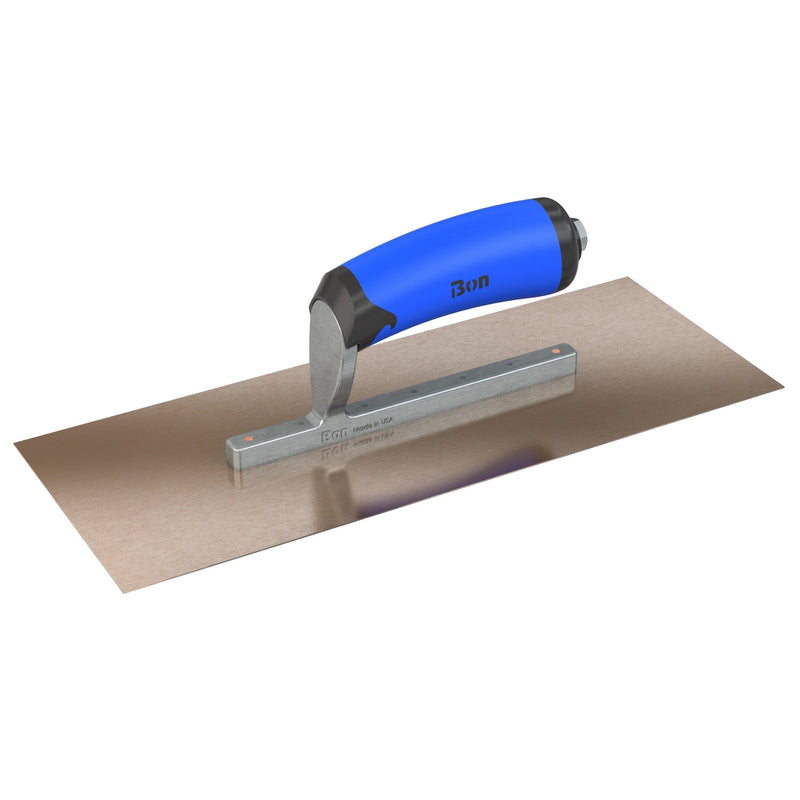 Bon Tool Golden Stainless Steel Square End Finish Trowel - Short Shank - Comfort Wave Handle