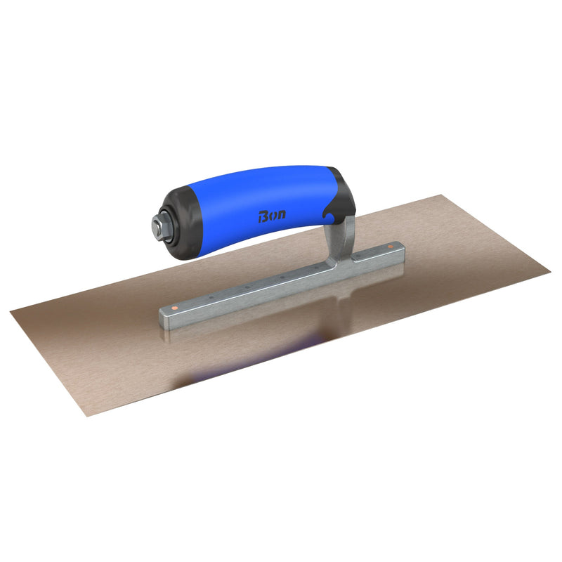 Bon Tool Golden Stainless Steel Square End Finish Trowel - Short Shank - Comfort Wave Handle