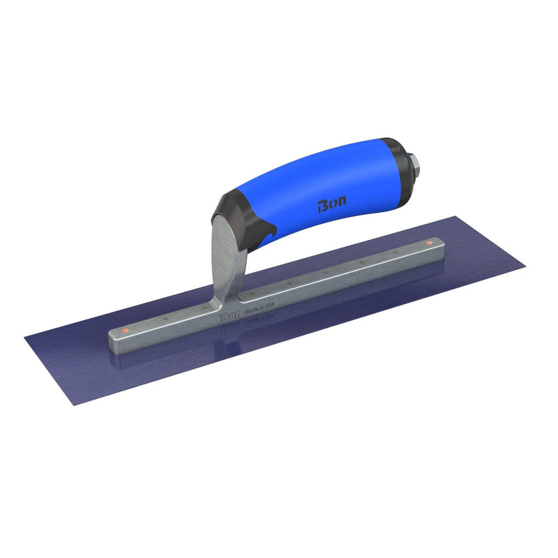 Bon Tool Blue Steel Square End Finish Trowel - Camel Back Wood Handle