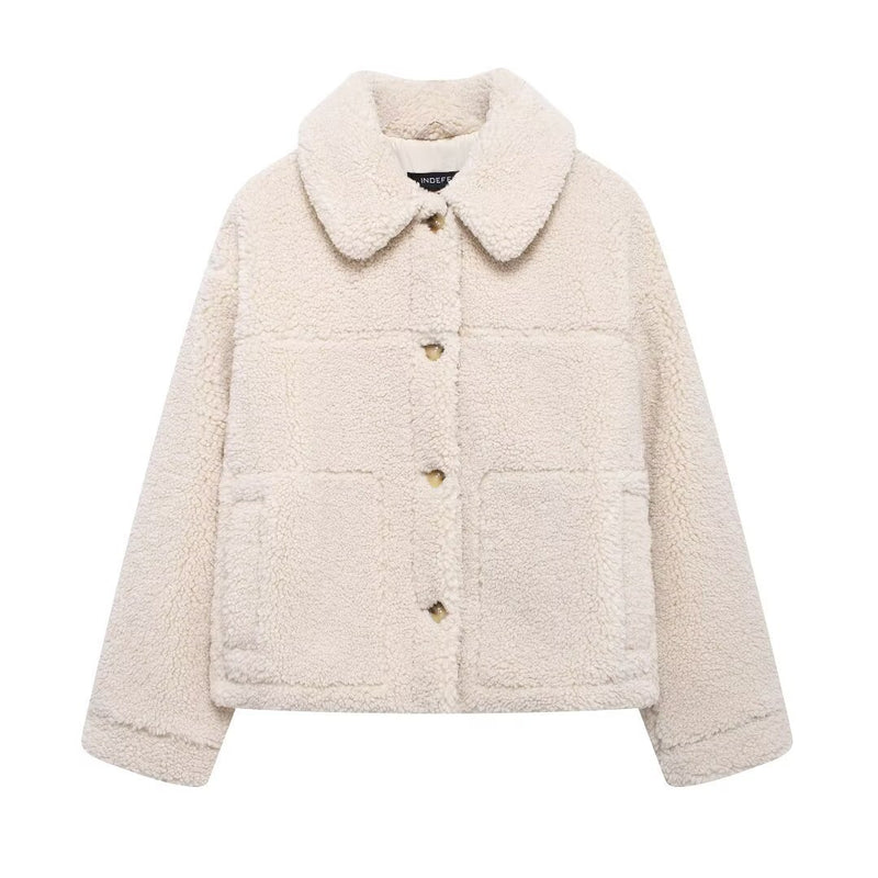 New Fleece Loose Solid-color Lapel Jacket Coat