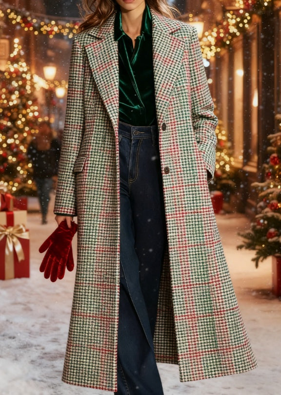 Plaid Casual Long Wool Coat