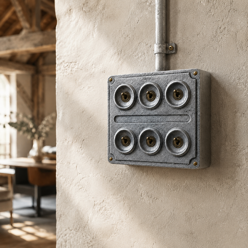 6 Gang 2 Way Solid Cast Metal Conduit Light Switch Industrial - Vintage Crabtree Style
