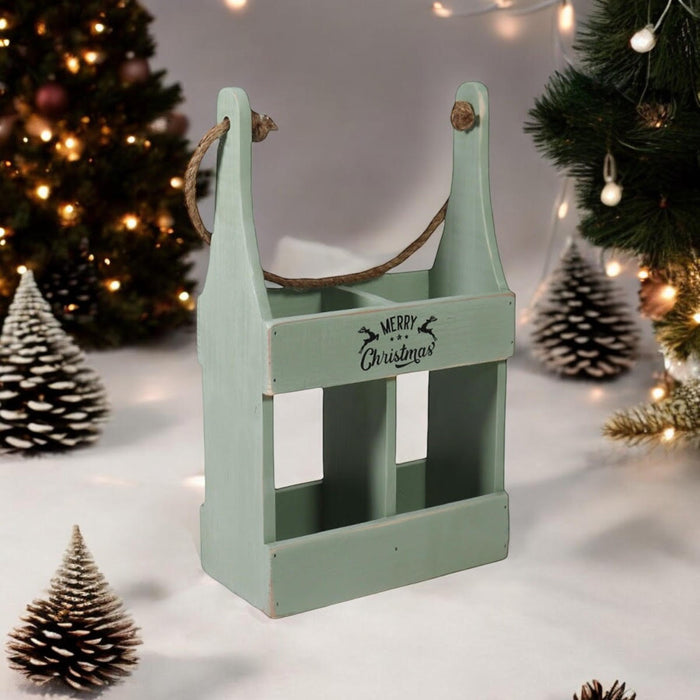 39CM RUSTIC GREEN 2 BOTTLE WINE HOLDER