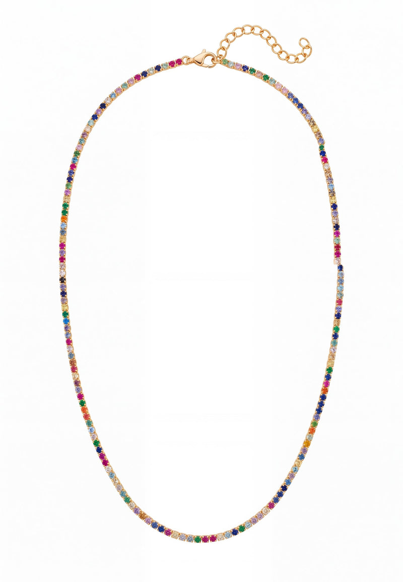 Tennis Necklace Vibrant Rainbow Cz Gold