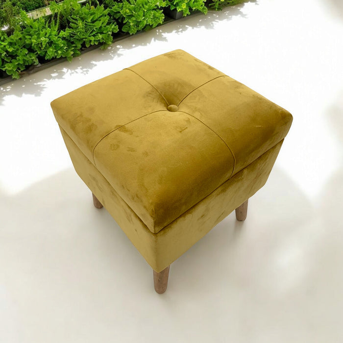 YELLOW WOODEN TRUNK FOOTSTOOL