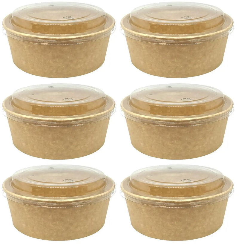 6 x Container Lid Pet Squat Paper Bowl 750Ml 50Pk X 6