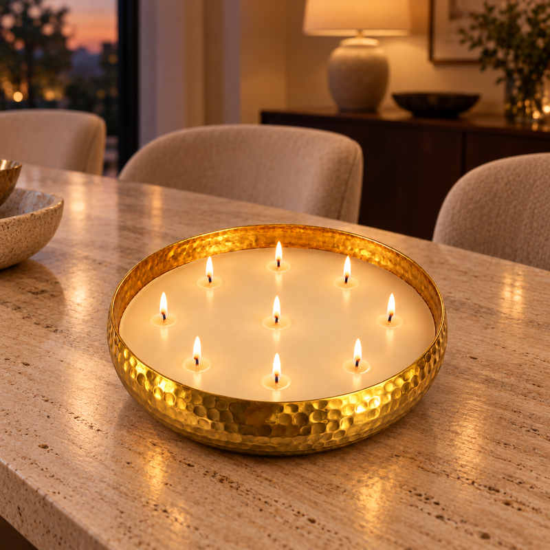 25cm Gold Hammered Bowl Candle – Apple & Cinnamon