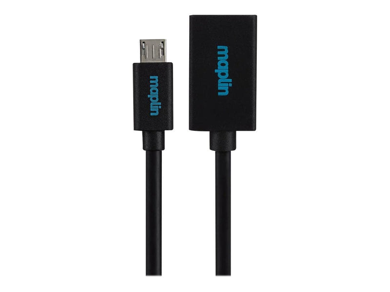 Maplin Micro USB Male to USB-A 2.0 Female Adapter Cable - Black, 0.15m