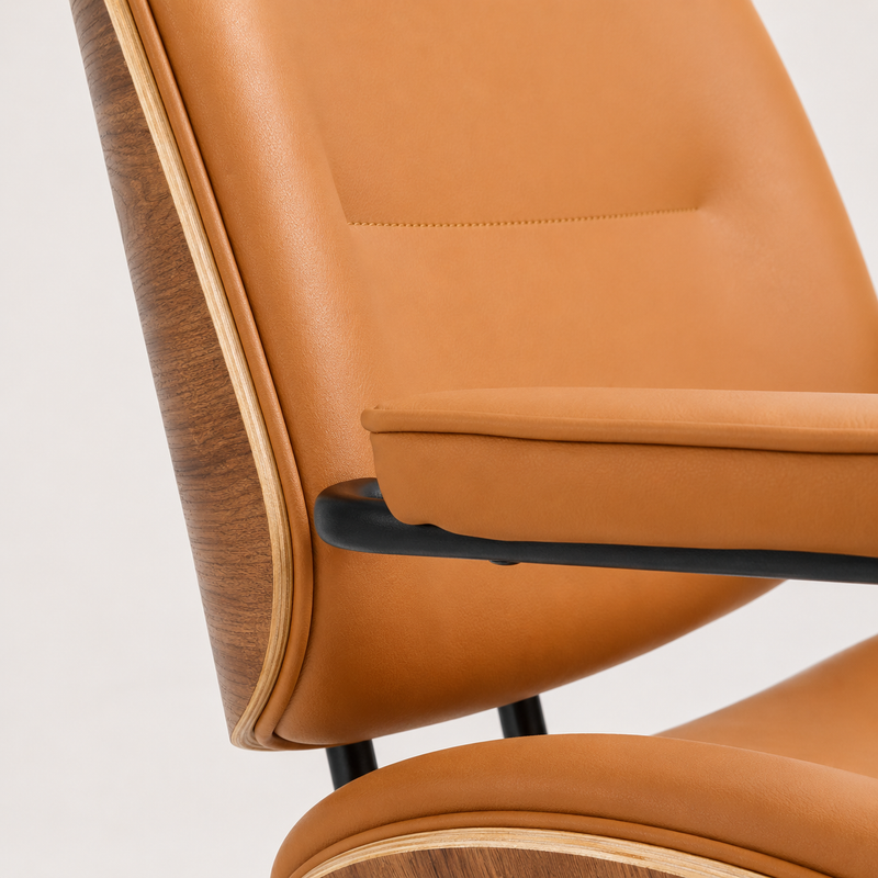 Walnut Effect Orange Swivel Desk Chair with Armrests
