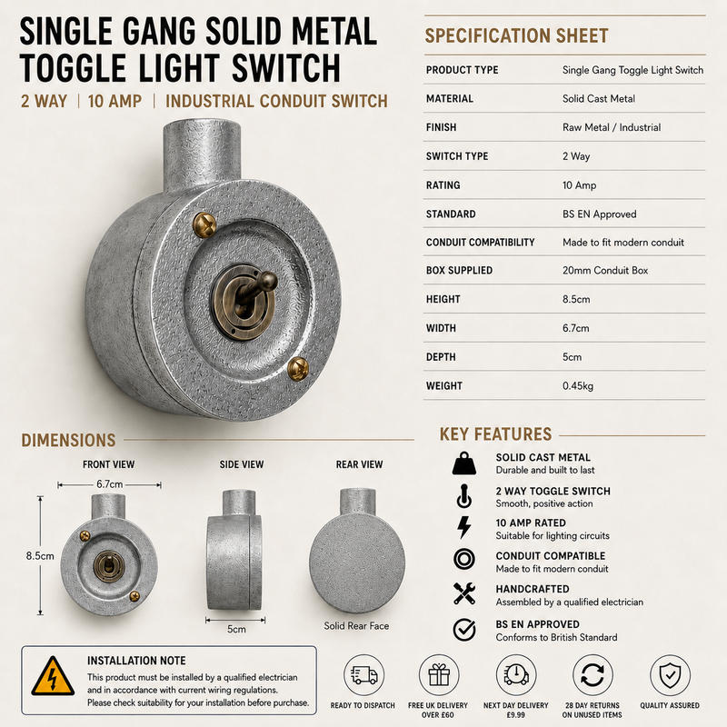 Single Gang Solid Cast Conduit Metal Conduit Light Switch Industrial 2 Way