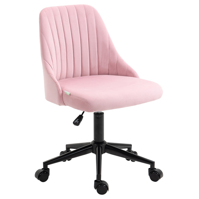 Vinsetto Velvet Office Chair with Adjustable Height and Wheels, Pink