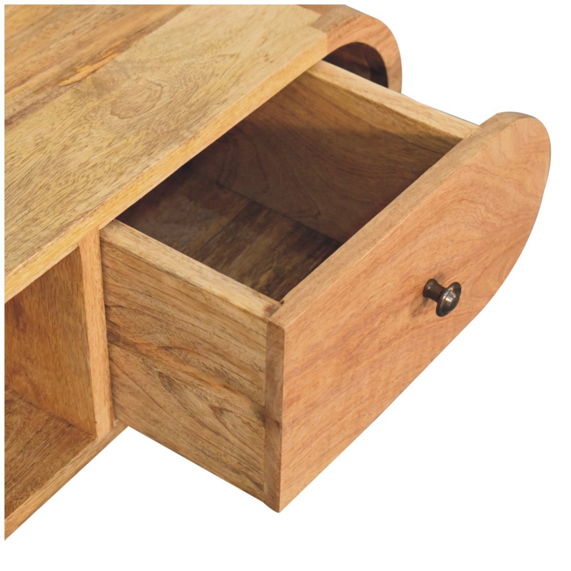 Artisan Furniture Solid Wood Oak-ish Circular TV Unit, Beige, 2 Drawers and Open Slot