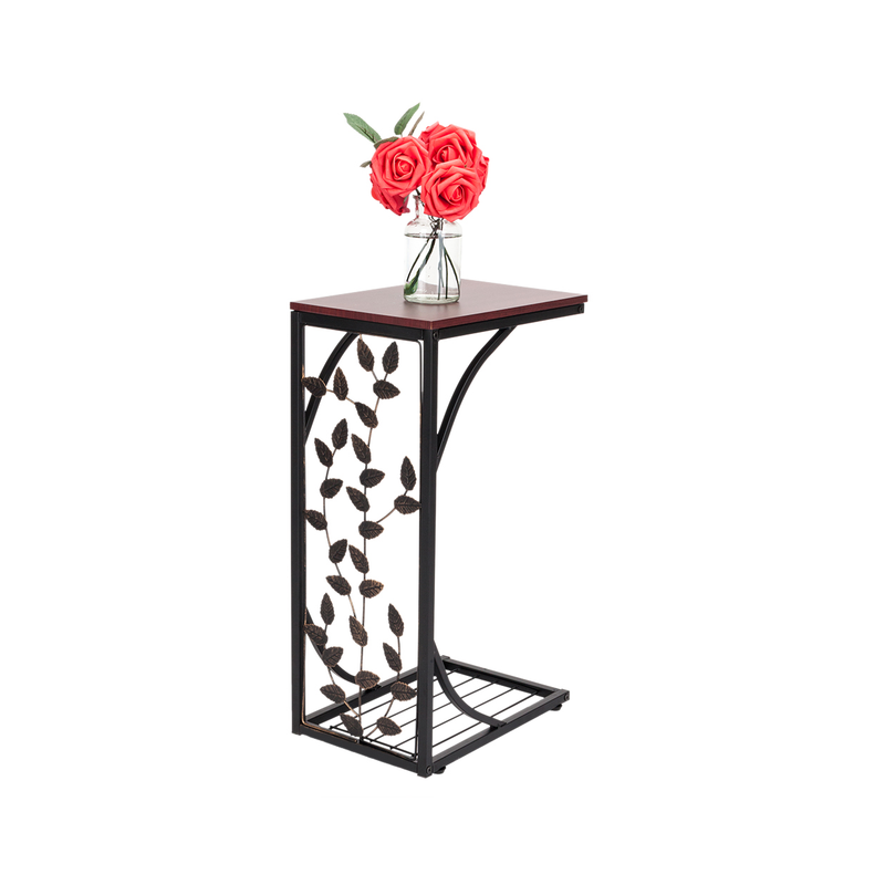 54*30.5*21CM Leaf Pattern Iron Side Table Coffee Table Brown
