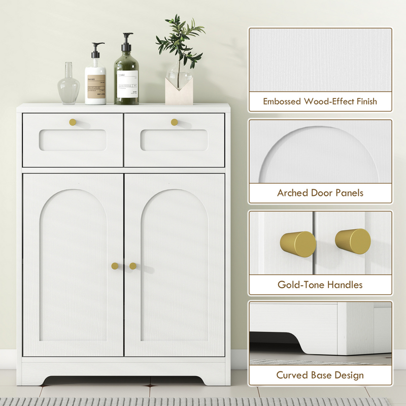 HOMCOM Bathroom Floor Cabinet, Bathroom Storage Unit with 2 Doors, White