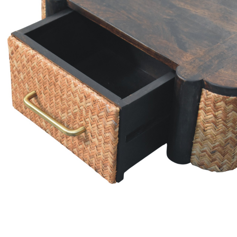 Artisan Furniture Solid Wood Rattan Curve Wall-Mounted Drawer, Dark Brown