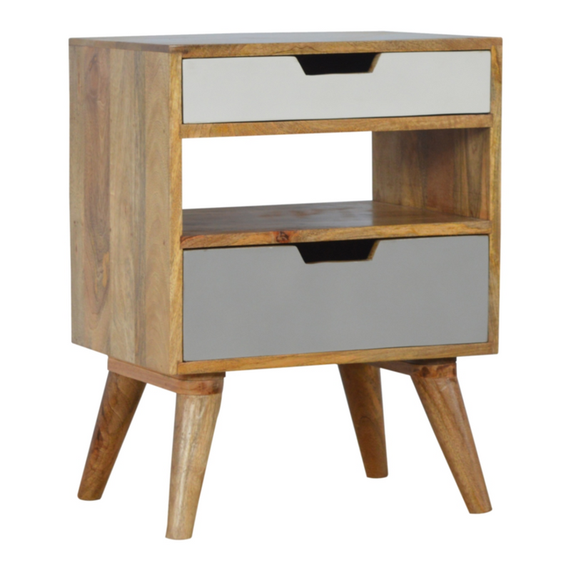 Artisan Furniture Solid Wood Grey and White Cut-out Bedside