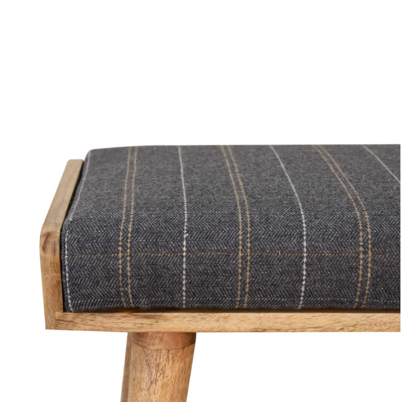 Artisan Furniture Solid Mango Wood Pewter Tweed Tray Style Footstool