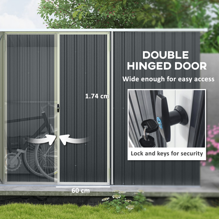 Outsunny 11 x 5.6ft Galvanised Metal Garden Shed with Lockable Doors, Grey
