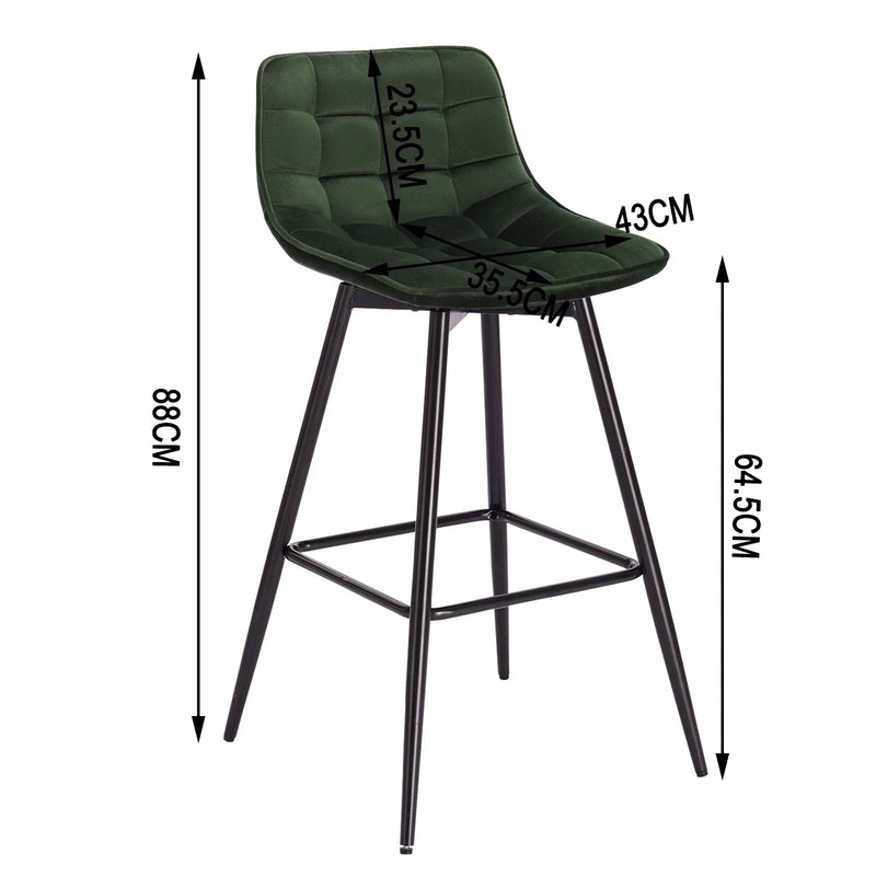 2PCs/set Designer Bar Stool High Chair Counter Stool for Bar Bistro Leather/Velvet Seat with Footrest Metal Frame Household