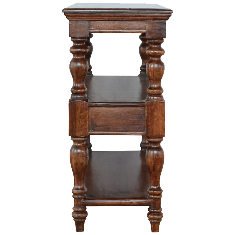 Artisan Furniture Solid Wood Turned Leg Console Table, 2 Drawers, 2 Shelves, Brown