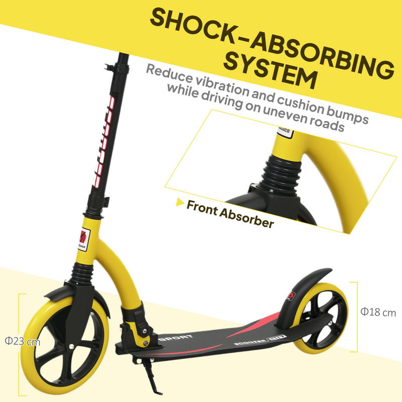 HOMCOM Teens Adult Kick Scooter Foldable Adjust Aluminium For 14 Yellow