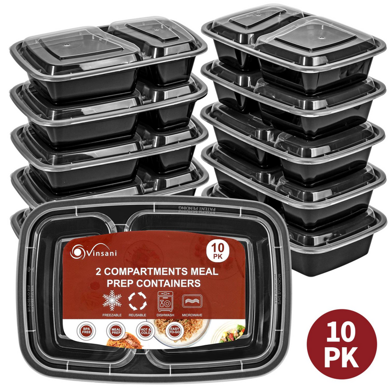 VINSANI 10pk 2 COMPARTMENTS MEAL PREP CONTAINERS 1010424 X 2