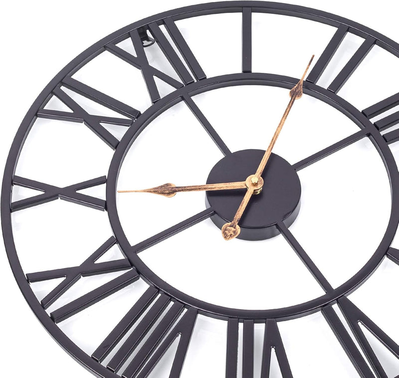 Silent Wall Clock Vintage Metal Skeleton Roman Numerals Farmhouse ARVINKEY