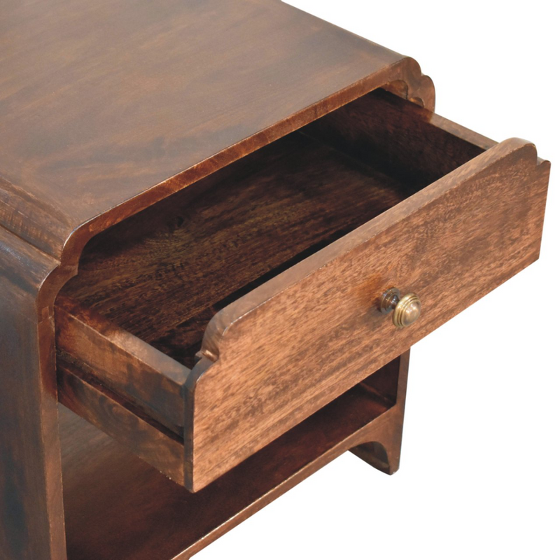 Artisan Furniture Solid Wood California Walnut Newton Bedside, 1 Drawer and Open Shelf, Dark Brown