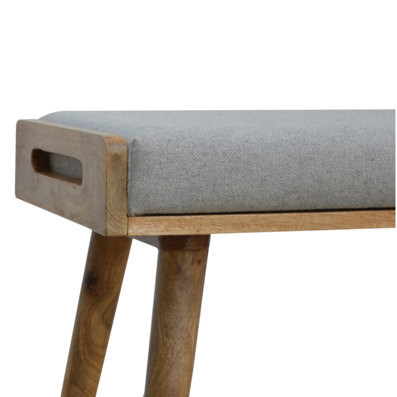 Artisan Furniture Solid Mango Wood Grey Tweed Tray Style Footstool