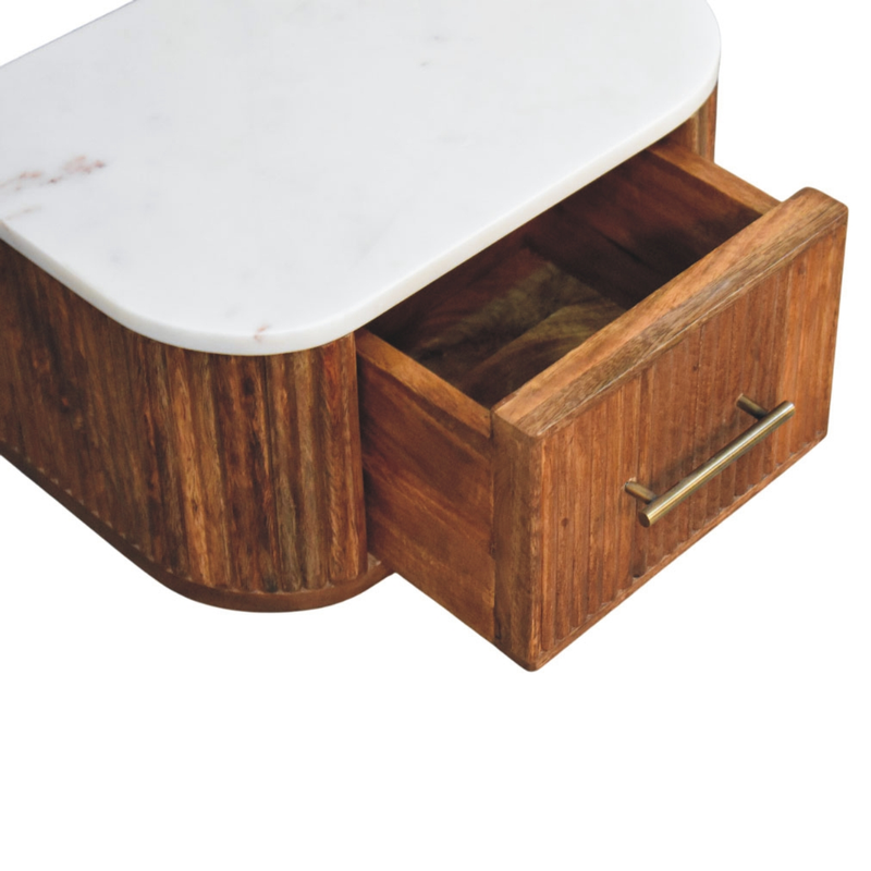 Artisan Furniture Solid Wood Beaumont Wall-Mounted Bedside, 1 Drawer, Brown & White