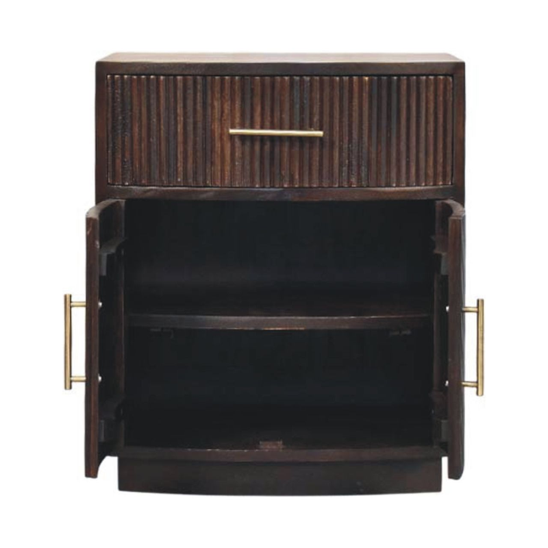 Artisan Furniture Solid Wood Milan Bedside, 1 Drawer & 2 Doors, Dark Brown