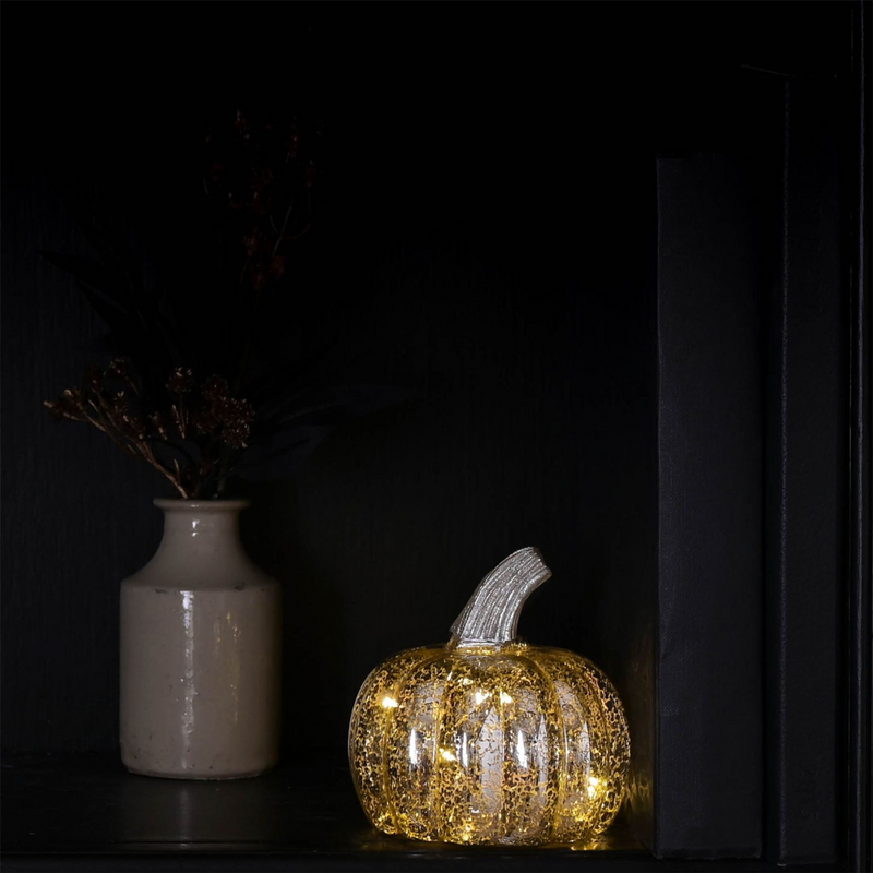 Silver Pumpkin LED Lantern Small