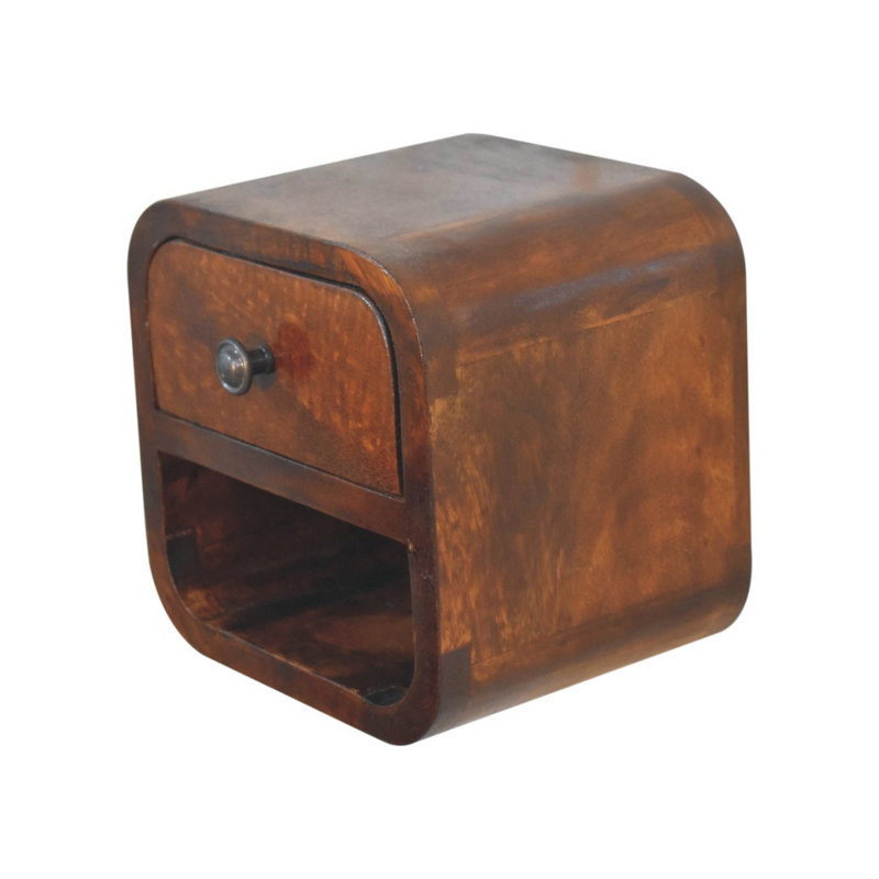 Artisan Furniture Solid Wood Extra Mini Curved Chestnut Bedside with Open Slot