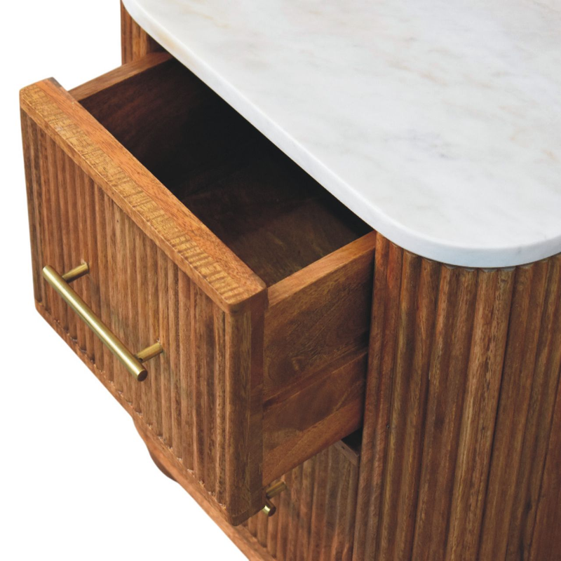 Artisan Furniture Solid Wood Aurora Marble Bedside, 2 Drawers, Brown & White