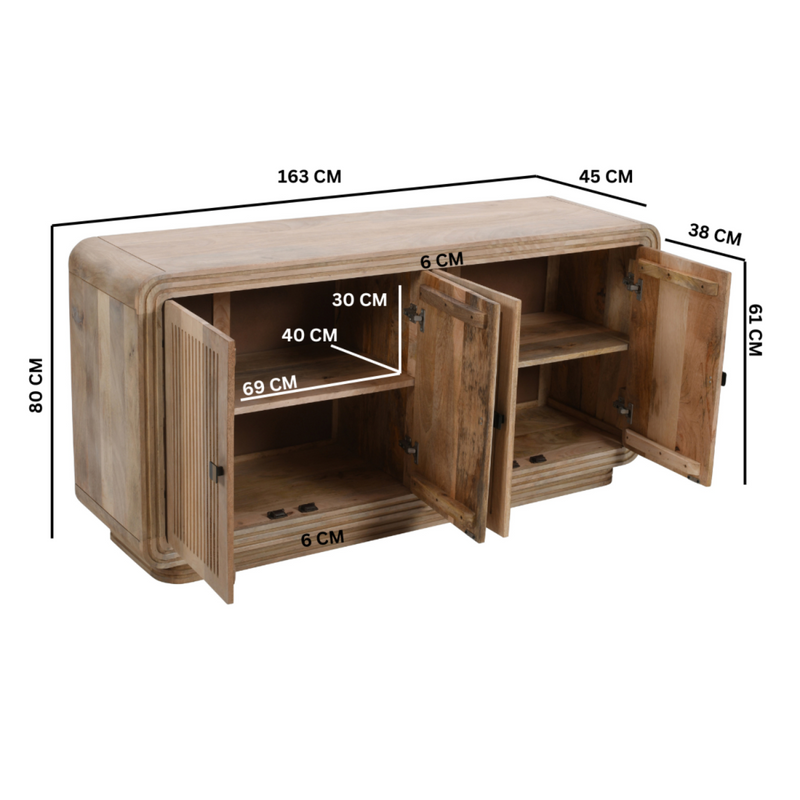 Hudson Carved Mango Wood 4 Doors Large Sideboard