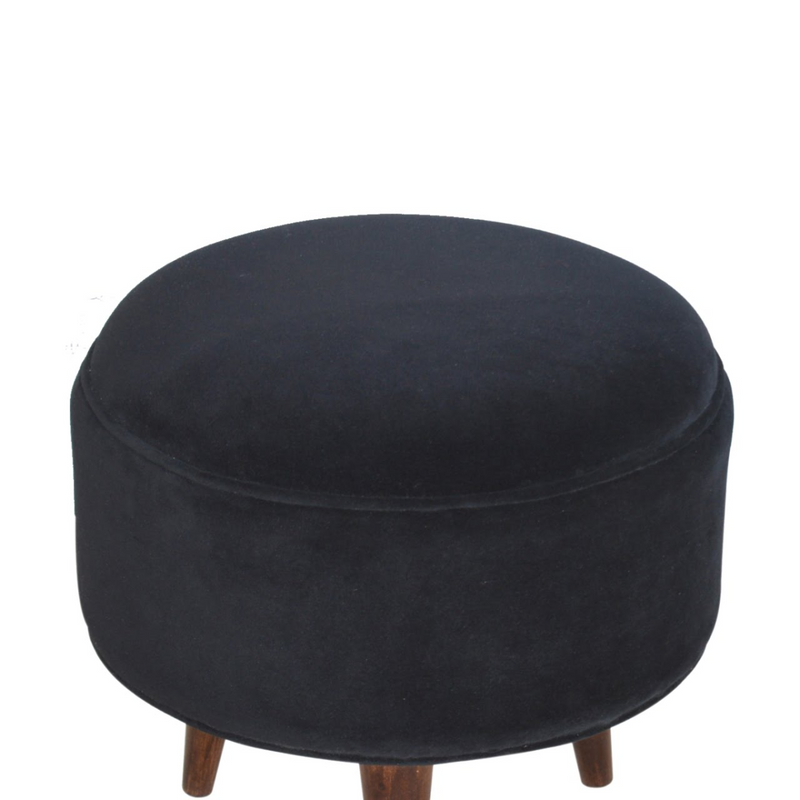 Artisan Furniture Solid Mango Wood Black Velvet Nordic Style Footstool
