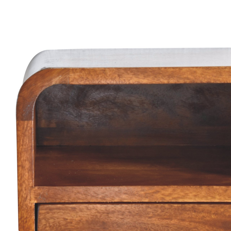 Artisan Furniture Solid Wood Extra Mini Wall Mounted Curved Chestnut Bedside with Open Slot