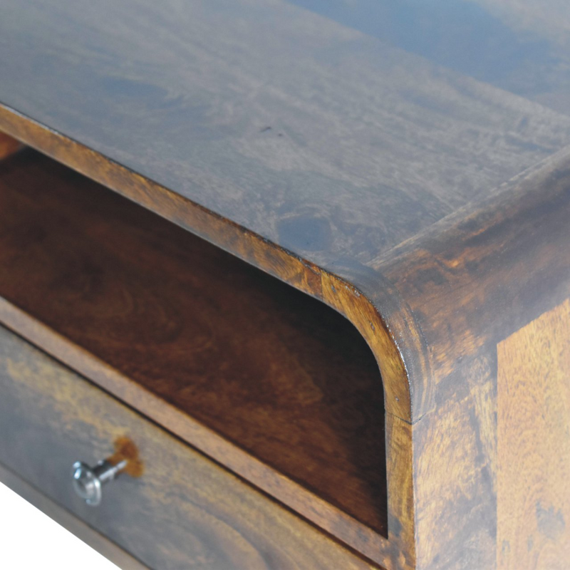 Artisan Furniture Solid Wood Large Chestnut Curve Upper Slot Floating Bedside