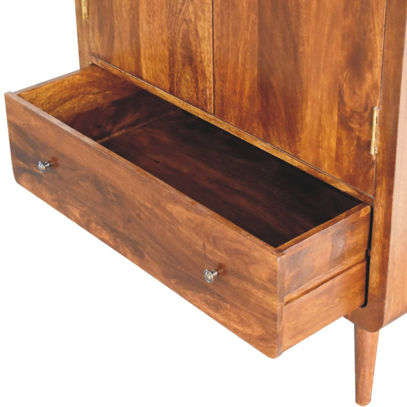 Artisan Furniture Solid Wood Curved Chestnut Wardrobe, Light Brown, 2 Doors and 1 Drawer