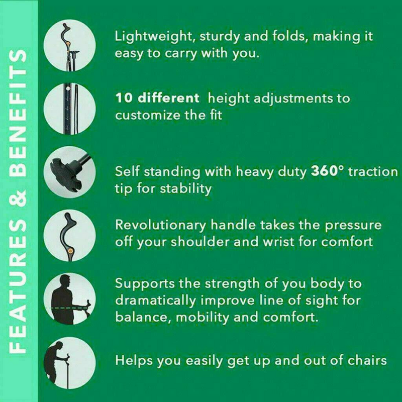 Collapsible Walking Stick 10 Levels Adjustable Height Travel Camping Hiking Walking  Cane